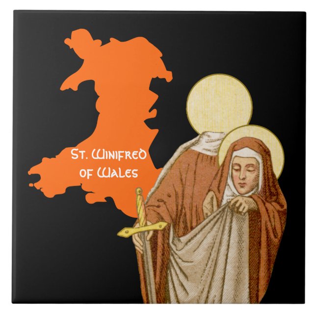 S:ta Winifred av Wales (P 002) Kakelplatta (Framsidan)