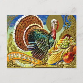 S Thanksgiving-kyckling med höstfrukter, vintage Vykort