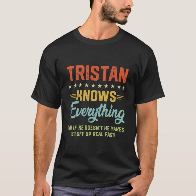 S Tristan Knows Everything Name Personalized Jokes T Shirt (Framsida)