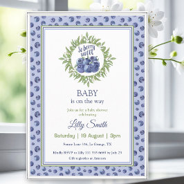 Så bärsöt baby shower blåbärsblå mönster inbjudningar