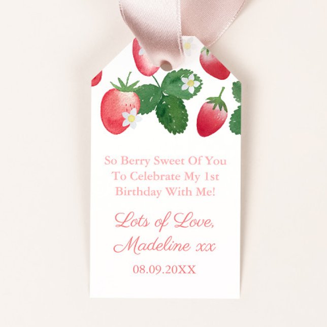 Så Berry Sweet of You Strawberry Party är för Märk Presentetikett (So sweet of you watercolor strawberries little girl birthday party thank you favor tag)