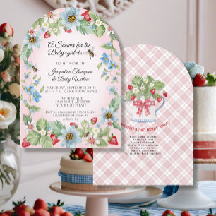 Så Berry Sweet Rosa Gingham Girl to Bee Shower Inbjudningar