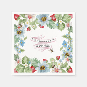 Så Berry Sweet Strawberry Flicka till Bee Shower Pappersservett