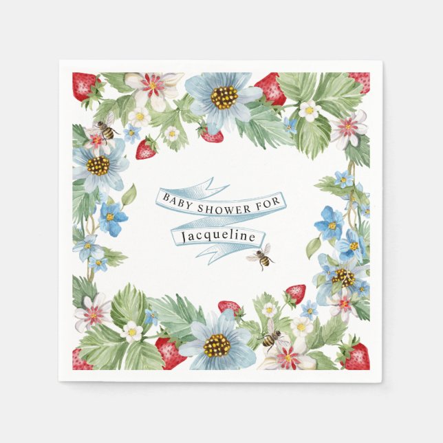 Så Berry Sweet Strawberry Pojke till Bee Shower Pappersservett (Framsidan)