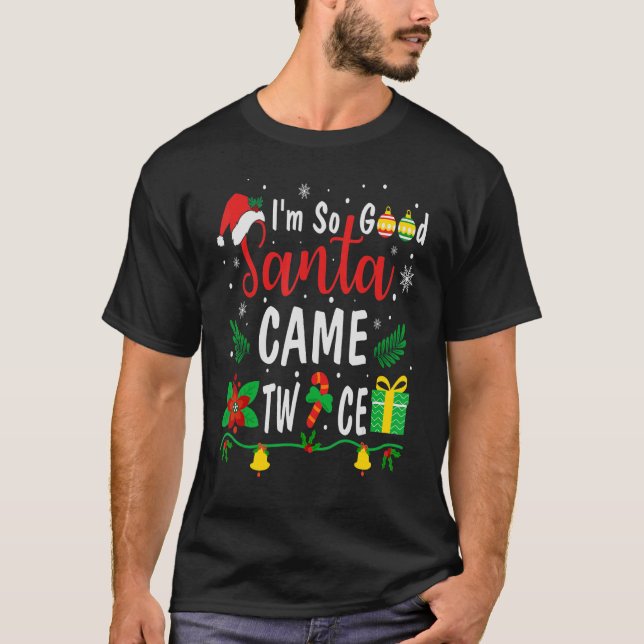 Så Bra Santa Came Twice jul Pajama Hum T Shirt (Framsida)