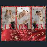 Så Chic Red Photo Collage Spara datumkortet Reklamblad<br><div class="desc">Underbar chic och modern Spara datumkorten för bröllop. Spara datumkortets kom med anpassadets fotokollage stil om paret och extra på baksidan. Bröllop-korten är lätta att anpassade och har en låg budget.</div>