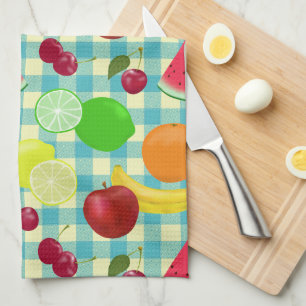 Så Cute Fruit Aqua Checks Mönster Kökshandduk