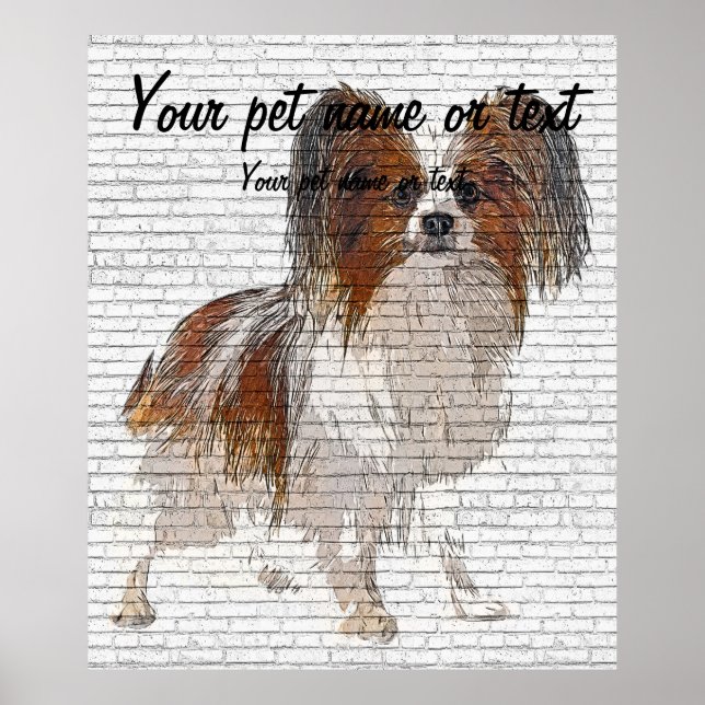 Så Cute Papillon Hund - Bakgrund för tegelblock Poster (Framsidan)