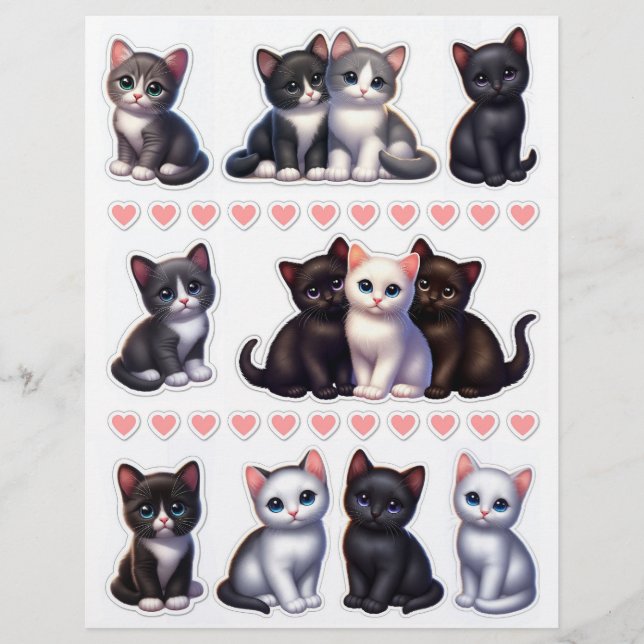 Så Cute! Svart, vit och Grått Kitten Illustratione (Framsida)