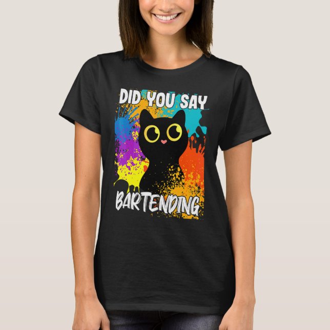 Sa Du Bartending Svart Katt T Shirt (Framsida)