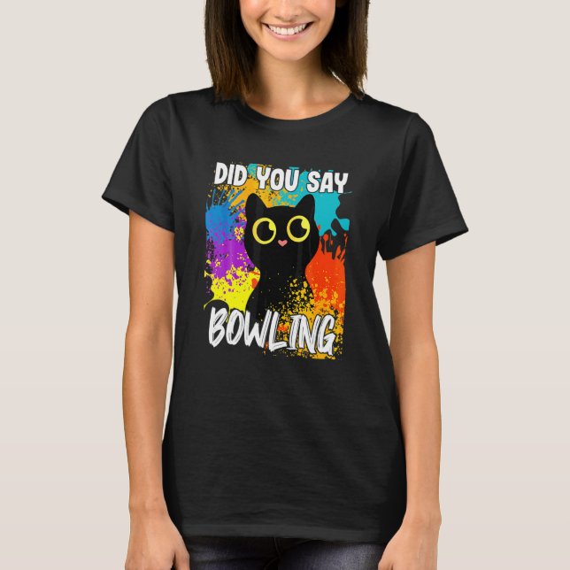 Sa Du Bowling Svart Katt T Shirt (Framsida)