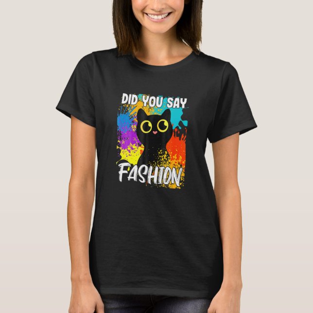 Sa Du Mode Svart Katt T Shirt (Framsida)