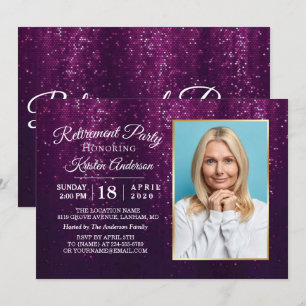 Så Elegant Lila Glitter Guld Pension Party Inbjudningar