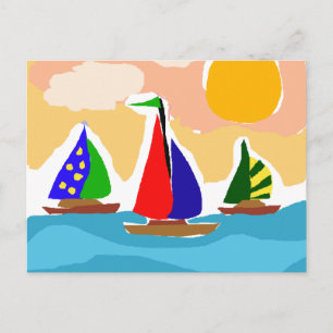 SA- Färgfull havsbåt Primitive Art Vykort