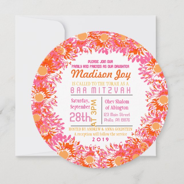 SÅ FIN DAISY Bat Mitzvah-inbjudan Inbjudningar (Framsida)