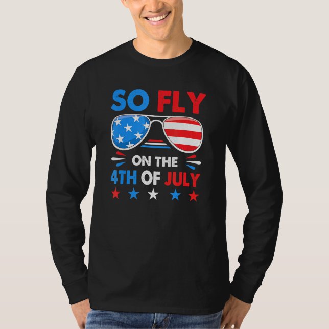 Så Fly 4:e juli amerikanska Flagga Sunglass Boys K T Shirt (Framsida)