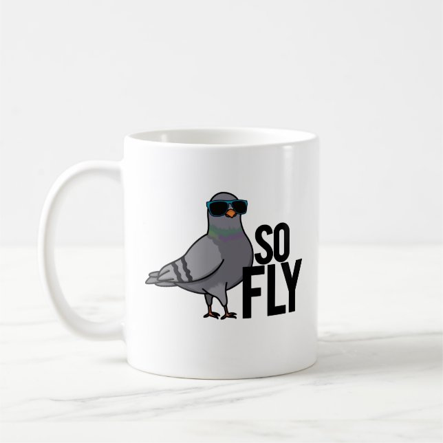 Så Fly Funny Coola Pigeon Pun Kaffemugg (Vänster)