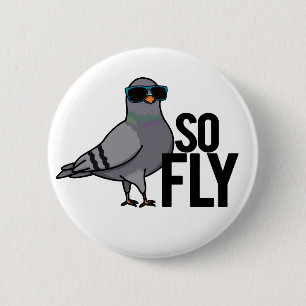 Så Fly Funny Coola Pigeon Pun Knapp