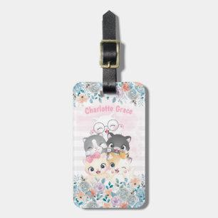 Så Girly Cute Lycklig Kitten Friends Blommigt Namn Bagagebricka