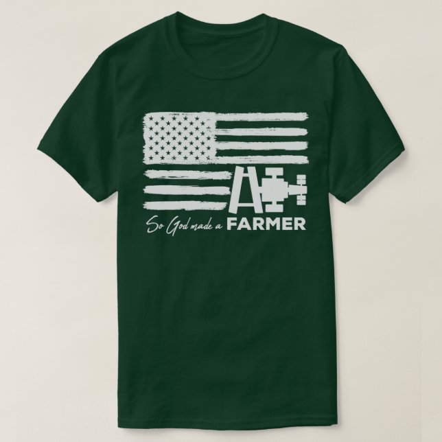 Så Gud gjorde en Farmer American flagga Tractor T Shirt (Design framsida)