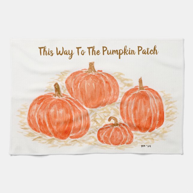 Så här går det till pumpa med vattenfärg. kökshandduk (Horisontell)