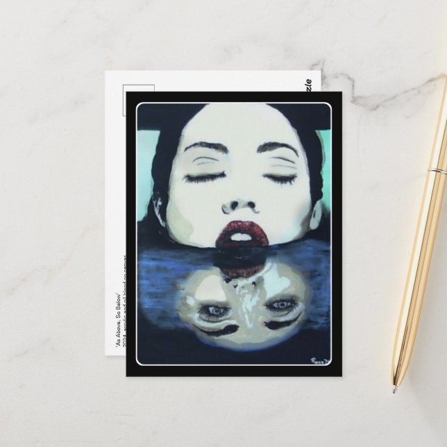 "Så här nedan", målning på en Vykort (Fram/Back In Situ)