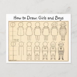 Så här ritar du ett vykort för Vintagen Little Boy