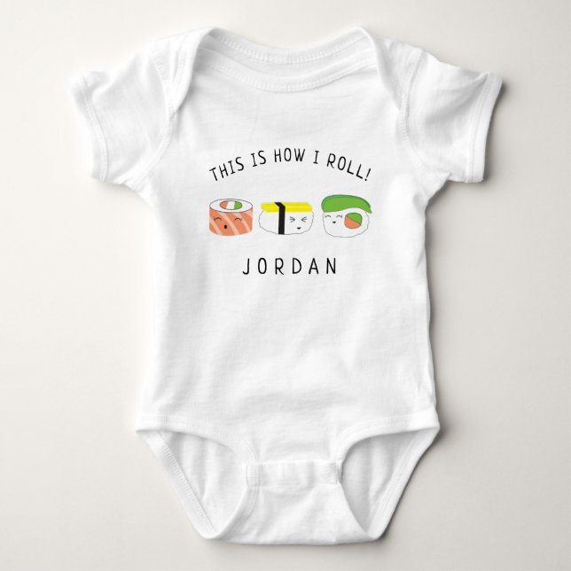 Så här rullar jag Baby Namn Kawaii Sushi älskare T Shirt (Framsida)