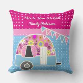 Så här rullar vi Rosa Blue Campervan Retro Cute Kudde