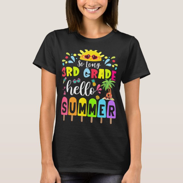 Så lång 3:e Klass Hej sommarlärare Student T Shirt (Framsida)
