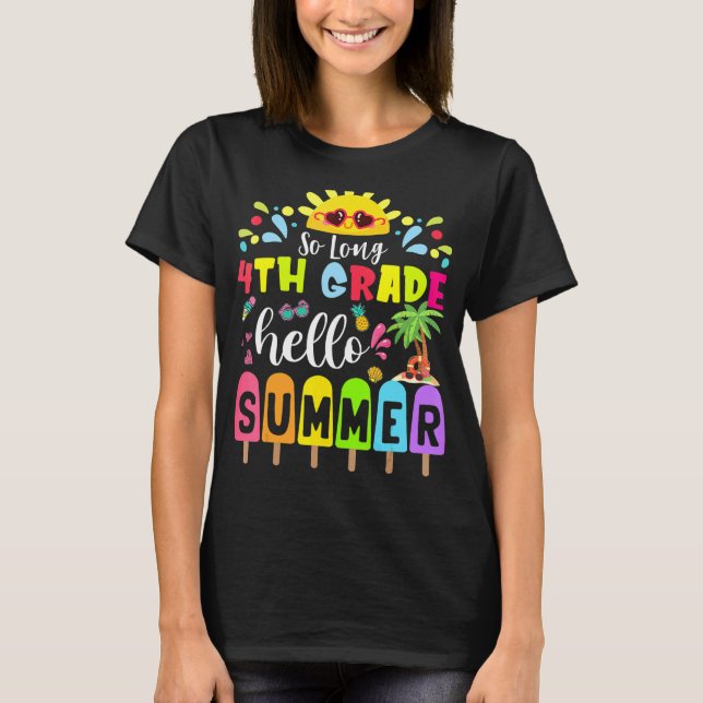 Så lång 4:e Klass Hej sommarlärare Student T Shirt (Framsida)