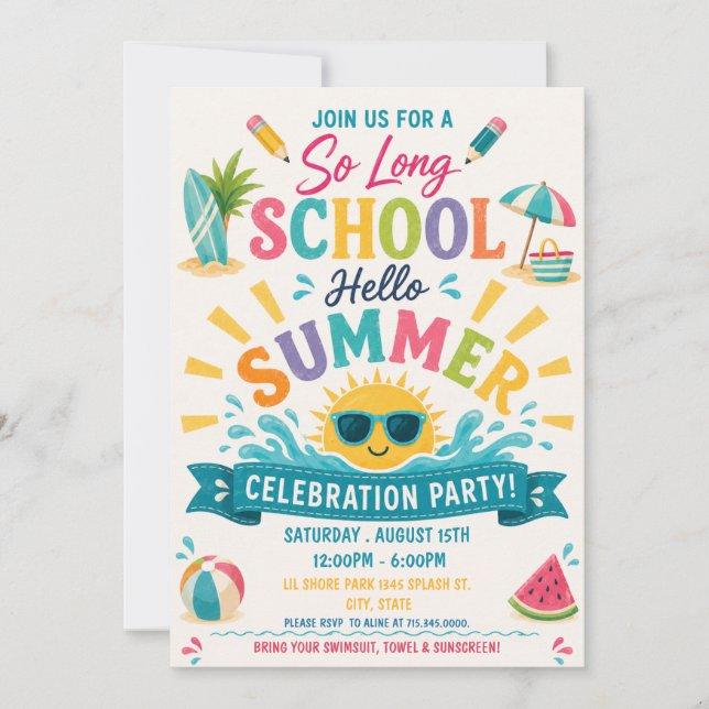 Så Lång Skola Hej Sommarfirande Party Inbjudningar (Framsida)