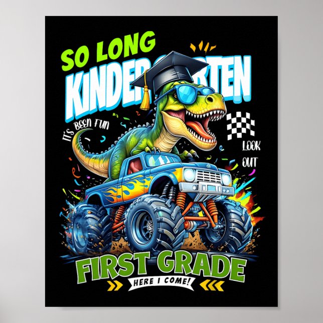 Så Långt Förskoleexaminerad Dinosaurie 1:a Klass H Poster (Framsidan)