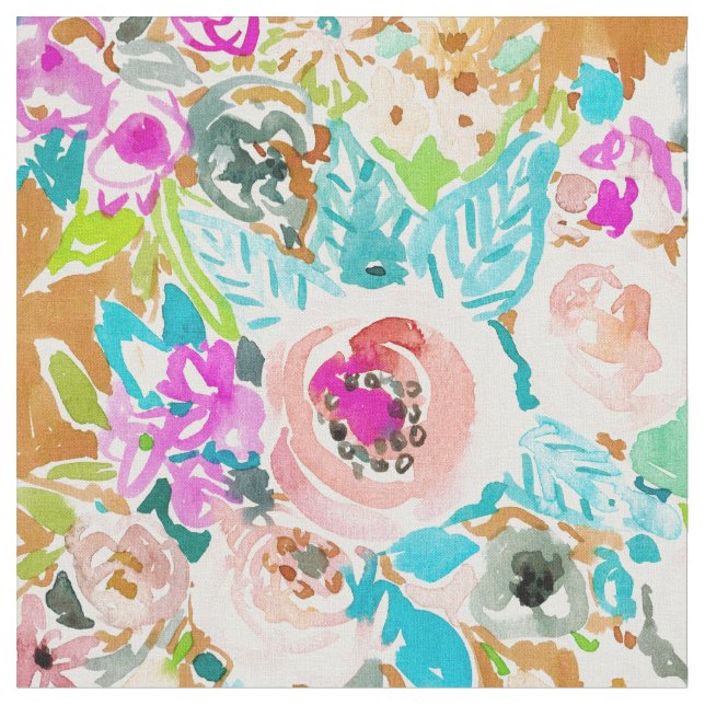 SÅ LUSCIOUS färgrik Boho blommigtvattenfärg Tyg (Närbild)