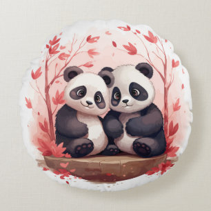 Så Lycklig Together Panda-par Rund Kudde