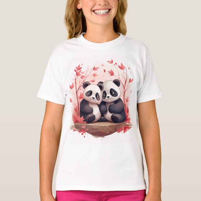Så Lycklig Together Panda-par T Shirt (Framsida)