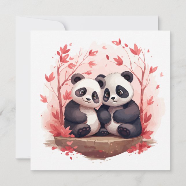 Så lyckliga tillsammans Panda par  Inbjudningar (Framsida)