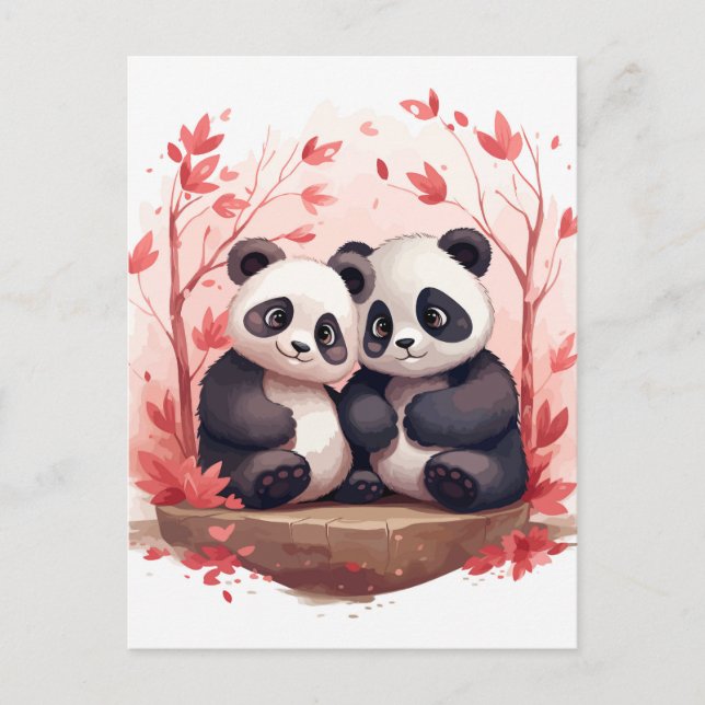 Så lyckliga tillsammans Panda par  Vykort (Framsida)