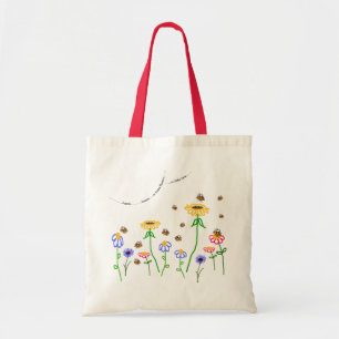 "Så många blommor" Bin och blommor Tote Bag. Tygkasse