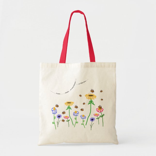 "Så många blommor" Bin och blommor Tote Bag. Tygkasse (Framsidan)