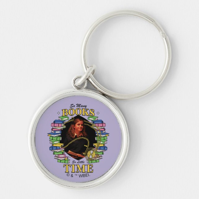 Så många Bokar, så lite tid Rund Silverfärgad Nyckelring (Framsidan)