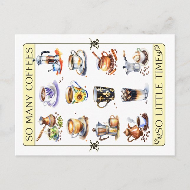 Så många kaffe, så lite tid vykort (Framsida)