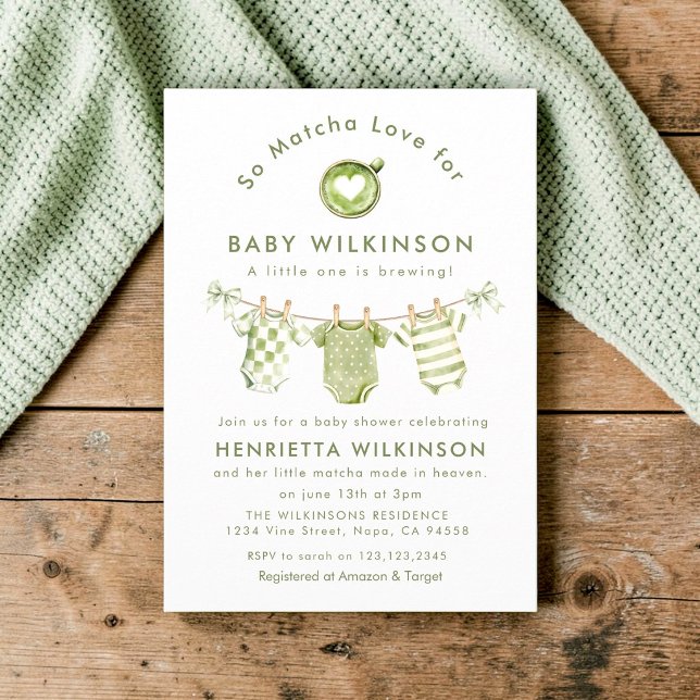 Så Matcha Love Baby Shower Inbjudan Grön Vit (Skapare uppladdad)