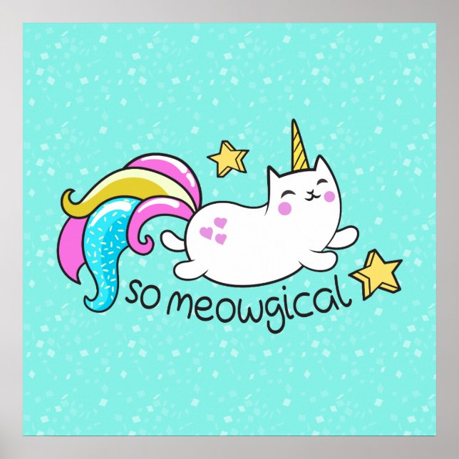Så Meowgical Cute Unicorn kattunge glitter-gnistor Poster (Framsidan)