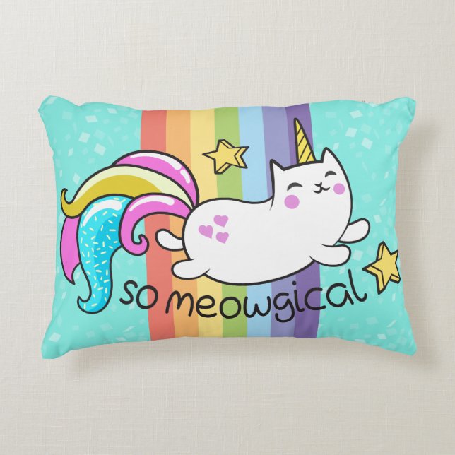 Så Meowgical Cute Unicorn kattunge glitter-gnistor Prydnadskudde (Framsidan)