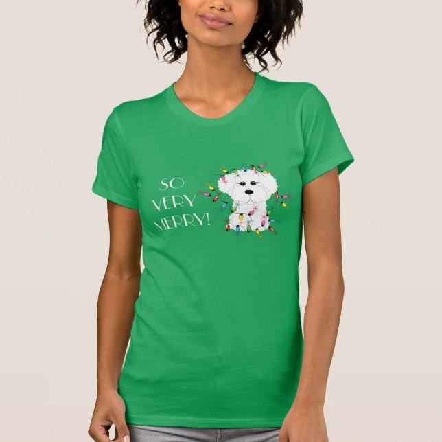 SÅ MYCKET GLATT! Bichon Frise julljus T-shirt (Framsida)