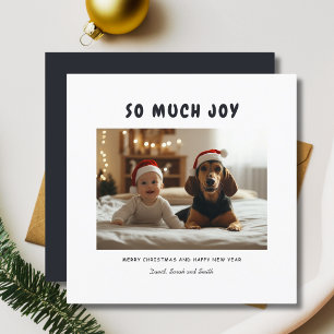 Så mycket Joy Jul Funny Baby Hund Photo Blue Julkort