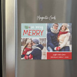 Så mycket merry 2 Photo Collage-Helgdag Card<br><div class="desc">Prisvärda magnetiska helgdag av anpassningsbar med enkla mallar för anpassning. Denna moderna design har en festlig blandning av typografi i rött och vitt på en mint blå och röd bakgrund. Ordalydelsen säger "Så mycket merry". Anpassa den med dina foton och lägg till din familj namn och året. Använda designen verktyg...</div>
