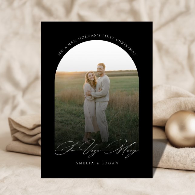 Så mycket merry Black and White Arch Newlyed Photo Julkort (Skapare uppladdad)