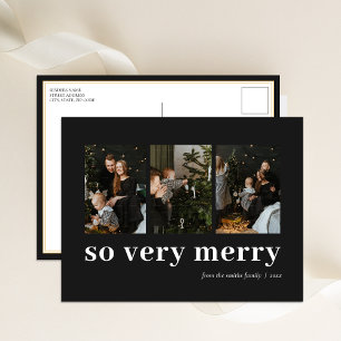 Så mycket merry Black Modern 3 Photo Collage Helg Vykort
